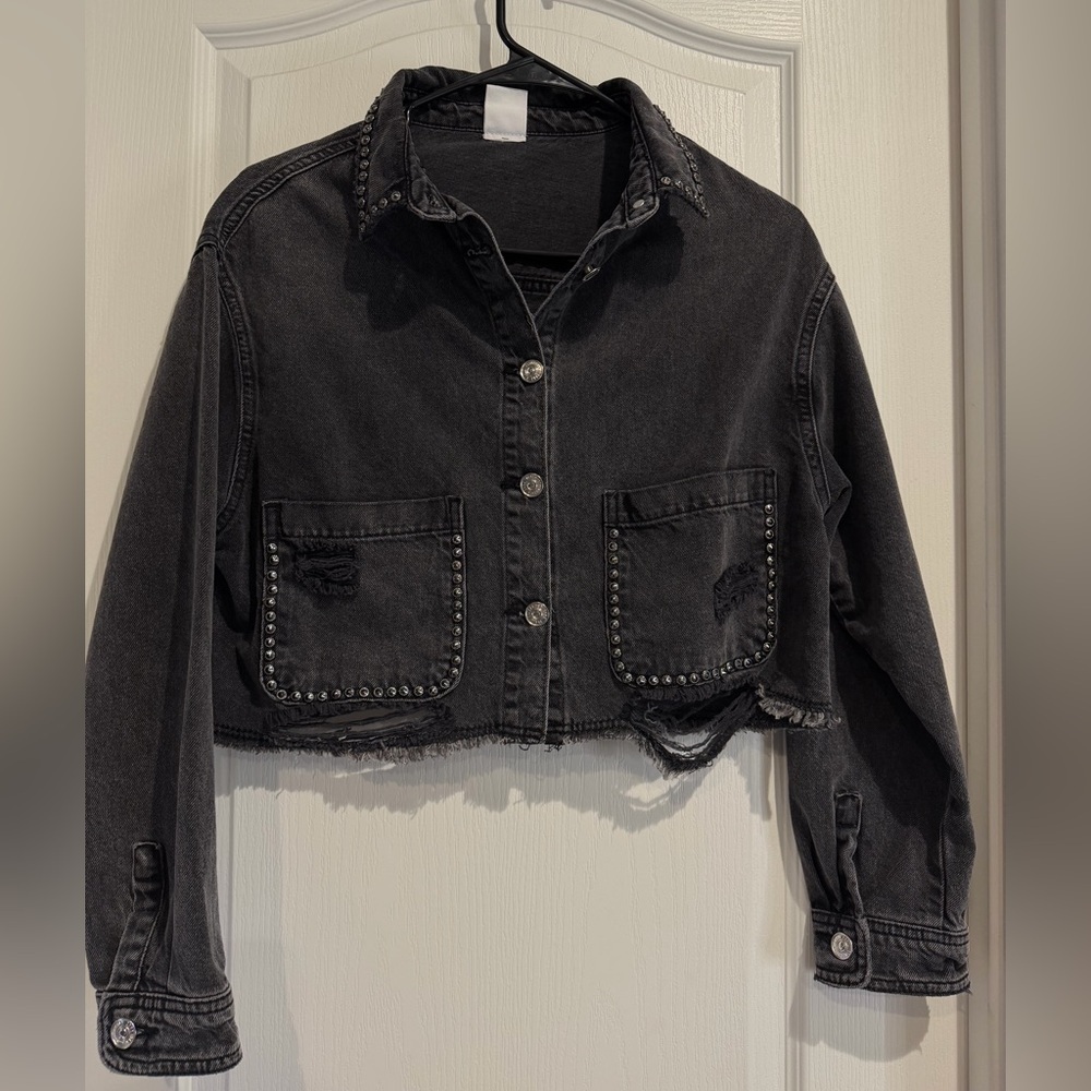 Zara Studded Black Denim Jacket - Picture 2 of 6